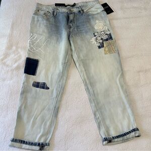 NEW ⭐️⭐️ Ralph Lauren Patchwork Relaxed Taper Ankle blue Jeans 8 Petite 8P